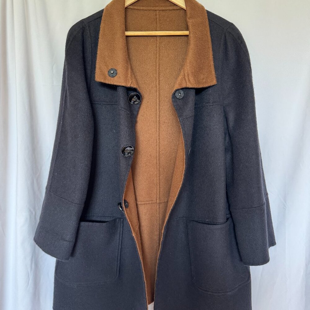 Per Se Reversible Black Tan Wool Coat Women's 12